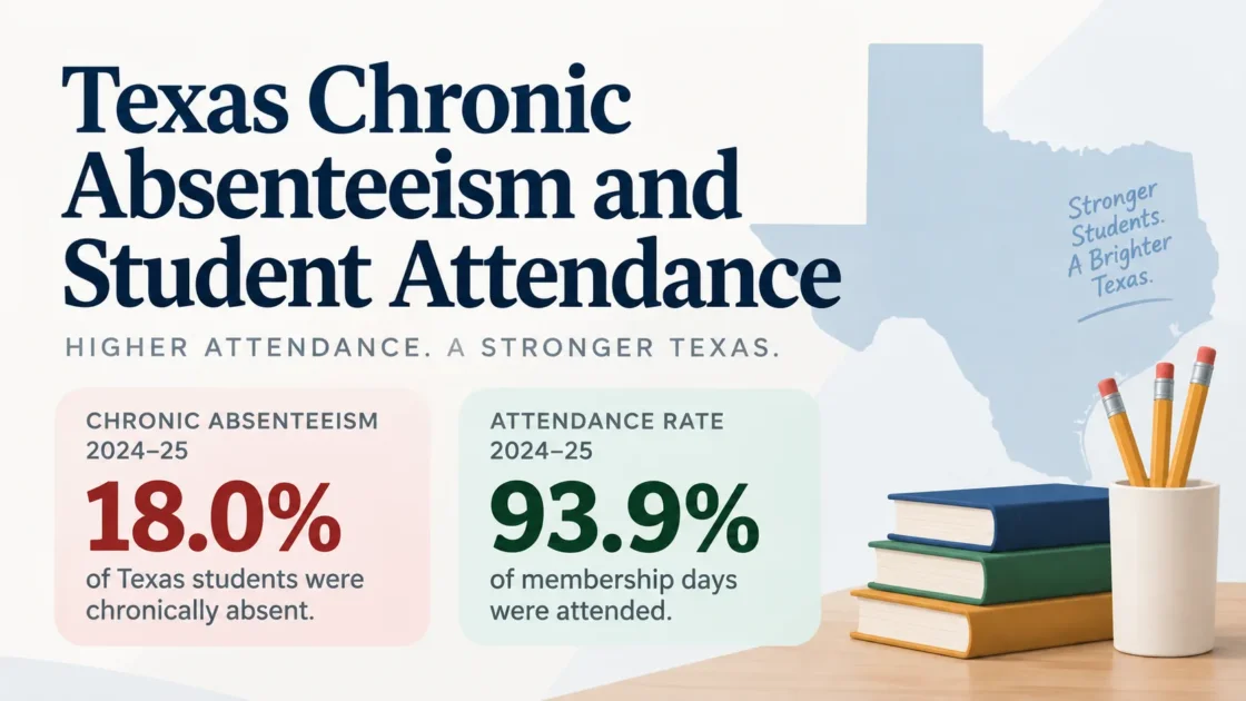 Texan school children with a focus on chronic absenteeism and high attendance rates in a classroom setting.