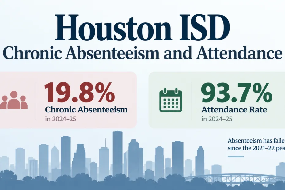 Houston ISD report shows 19.8% chronic absenteeism rate and 93.7% attendance rate in 2024.