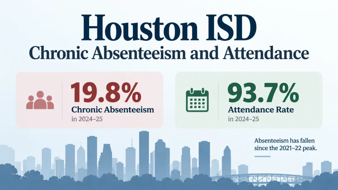 Houston ISD report shows 19.8% chronic absenteeism rate and 93.7% attendance rate in 2024.