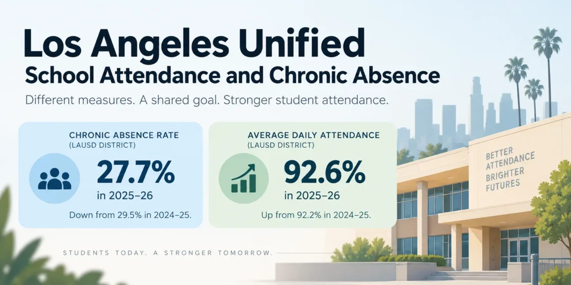 Los Angeles Unified School Attendance and Chronic Absence show attendance improvements and absenteeism concerns in the district.