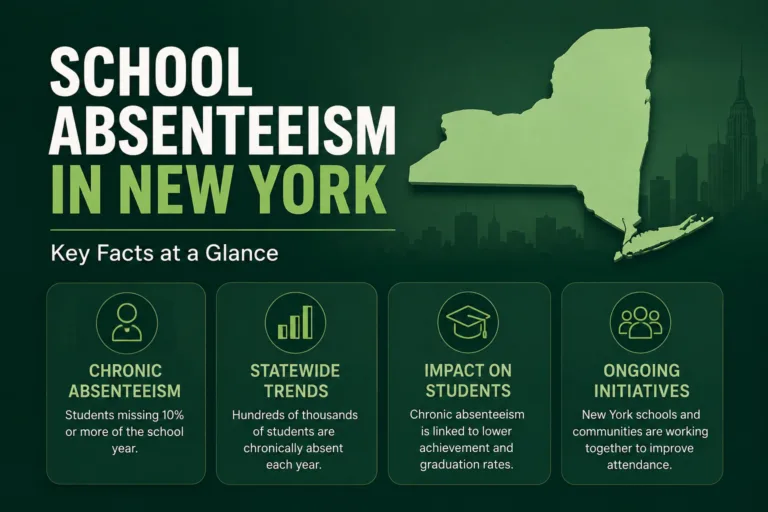 Visual summary of chronic absenteeism issues affecting students' attendance in New York Schools.