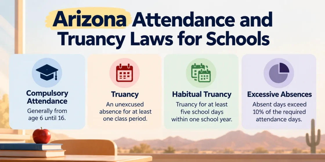 Arizona attendance laws for schools include compulsory attendance requirements and rules for habitual truancy and excessive absences.